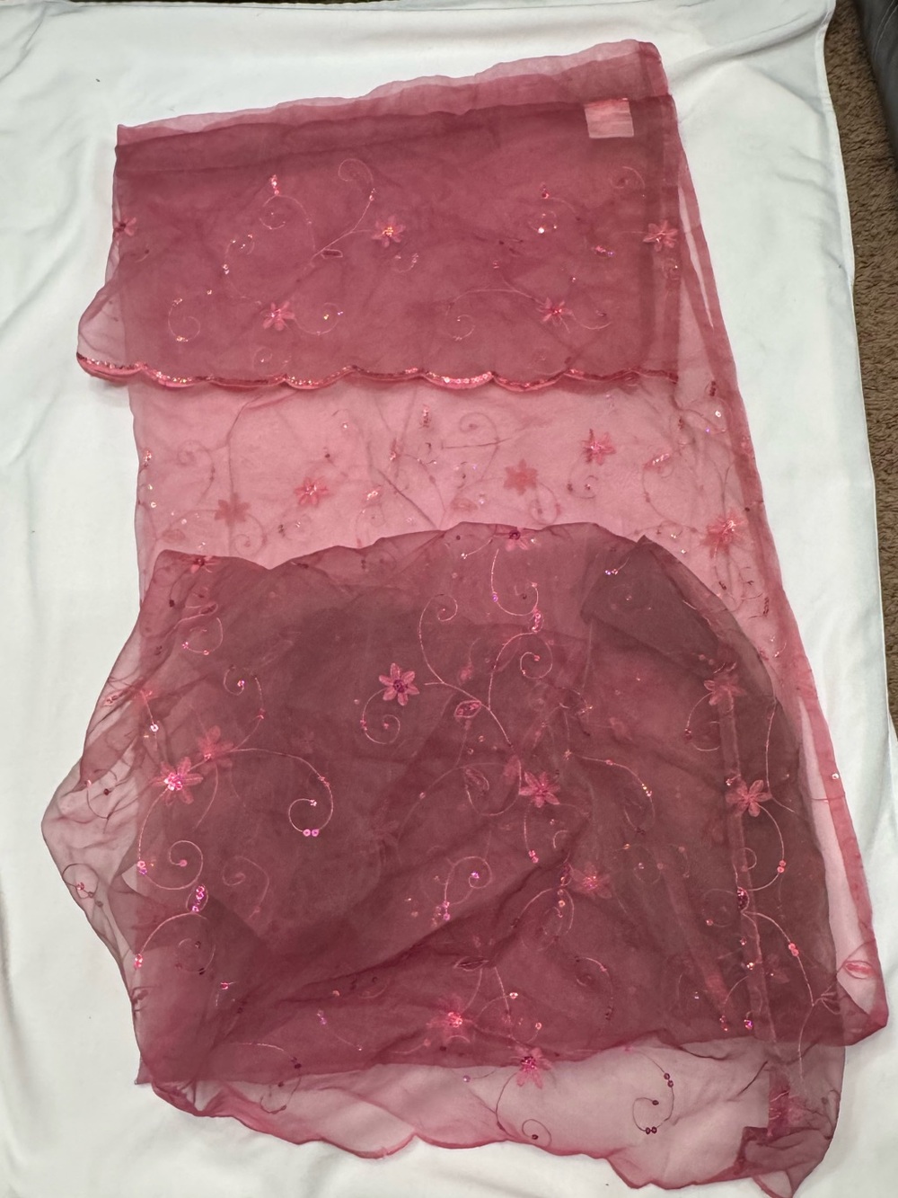 Burgundy/Mauve pink Sheer Window Scarf Valance curtain w/sequins approx 49x81